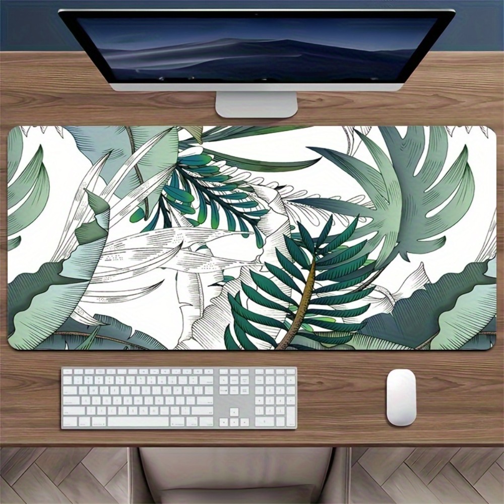 Desk Setup Simple - Tropical plant pattern, anti-slip bottom lining,