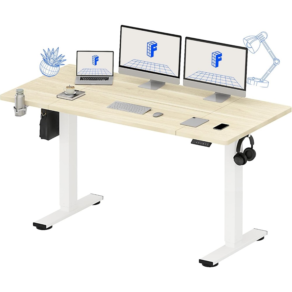 Desk Setup In Office - FLEXISPOT 63x32 Inch Electric Standing Desk,