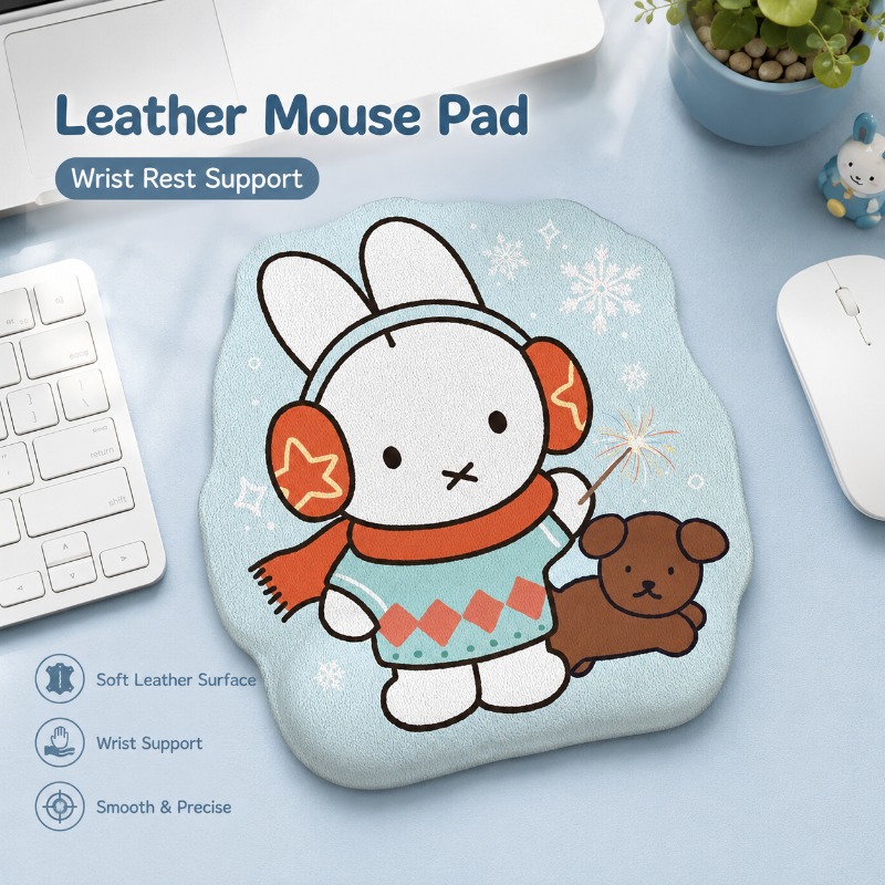 Desk Setup In Office - Anime Miffy Leather Mouse Pad with