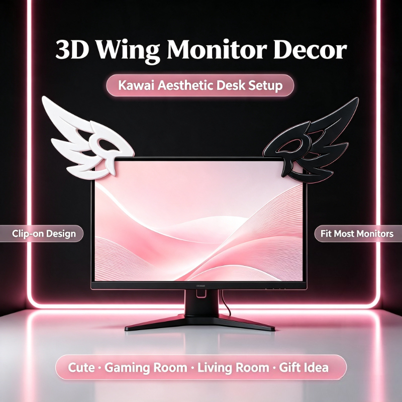 Desk Setup Tech - Kawaii 3D Wing Decor for Computer