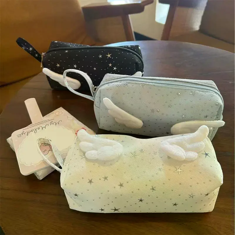 Korean Desk Setup - Print Wings Star Dots Pencil Case