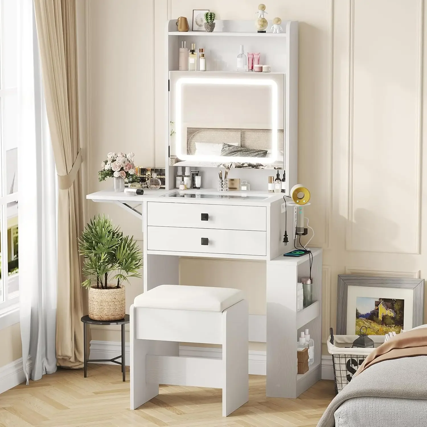 Desk Setup Small - Small Makeup Vanity Desk with Three