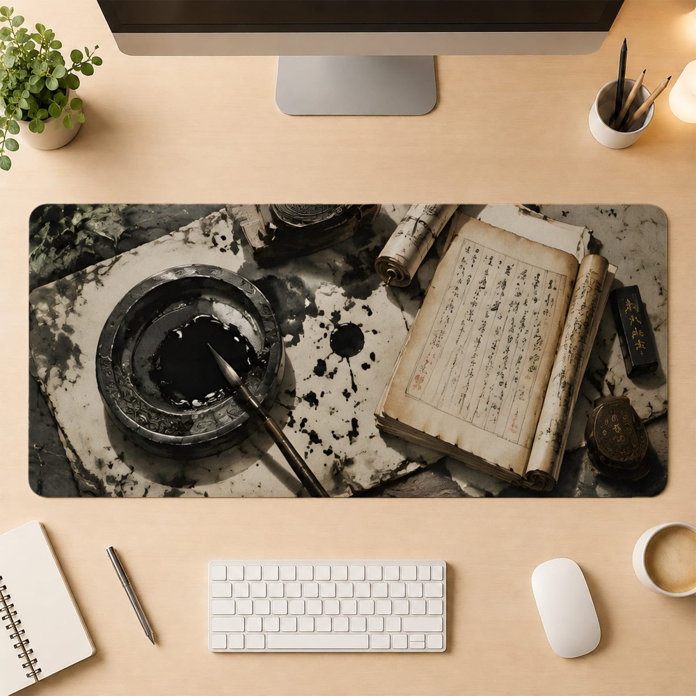 Desk Setup Simple - Retro Chinese calligraphy, anti-slip base, game