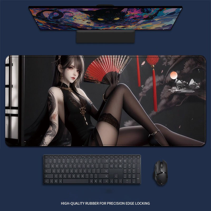 Desk Setup Tech - Sexy Anime Girl Red Fan Extended