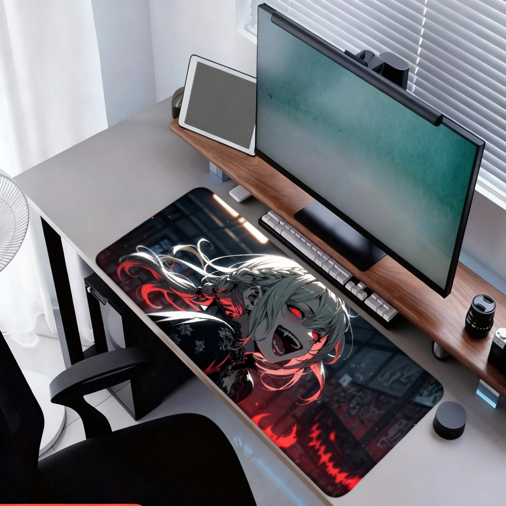 Desk Setup Simple - An anime girl with red flames