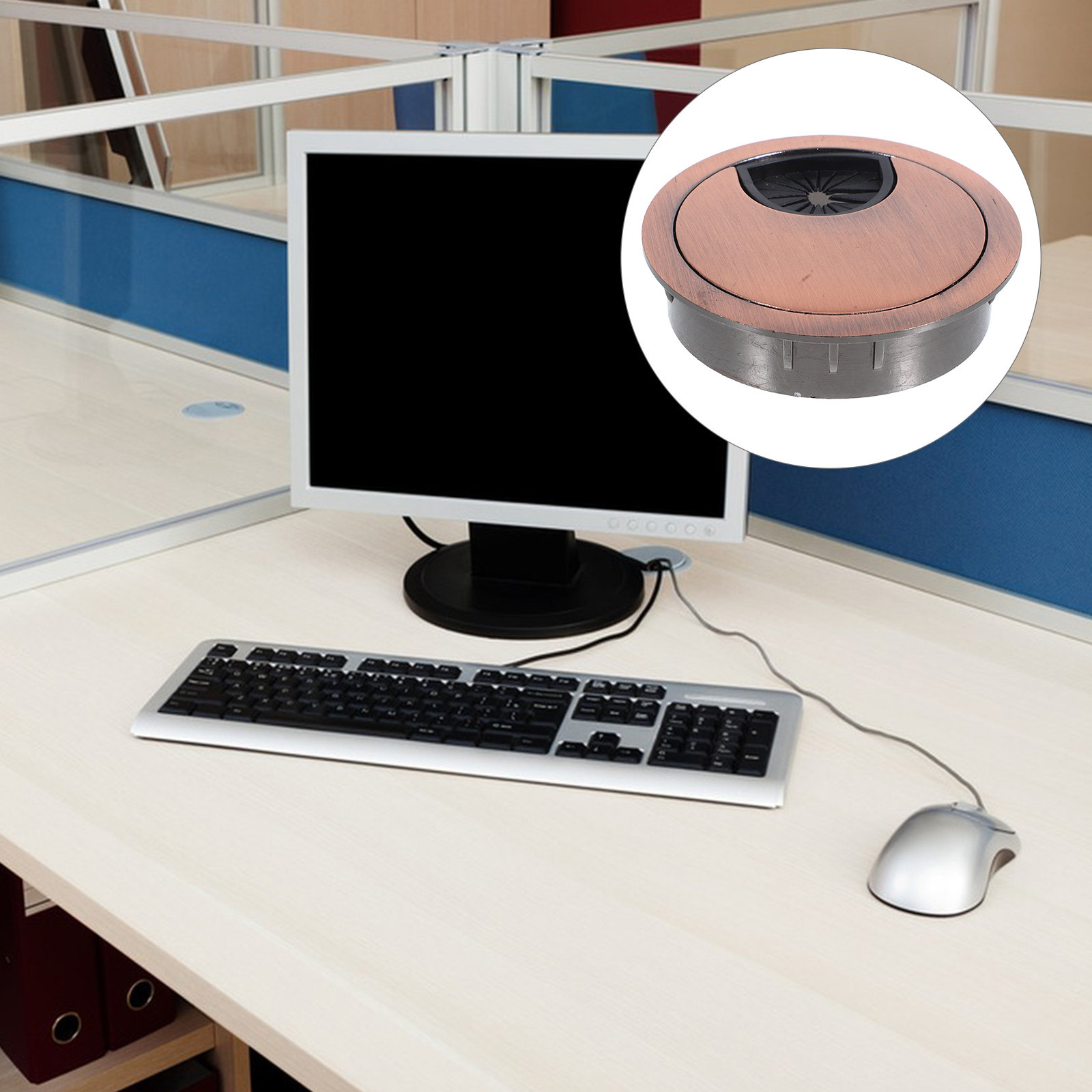 Desk Setup Simple - Round Cable Grommet Desktop Cord Organizer