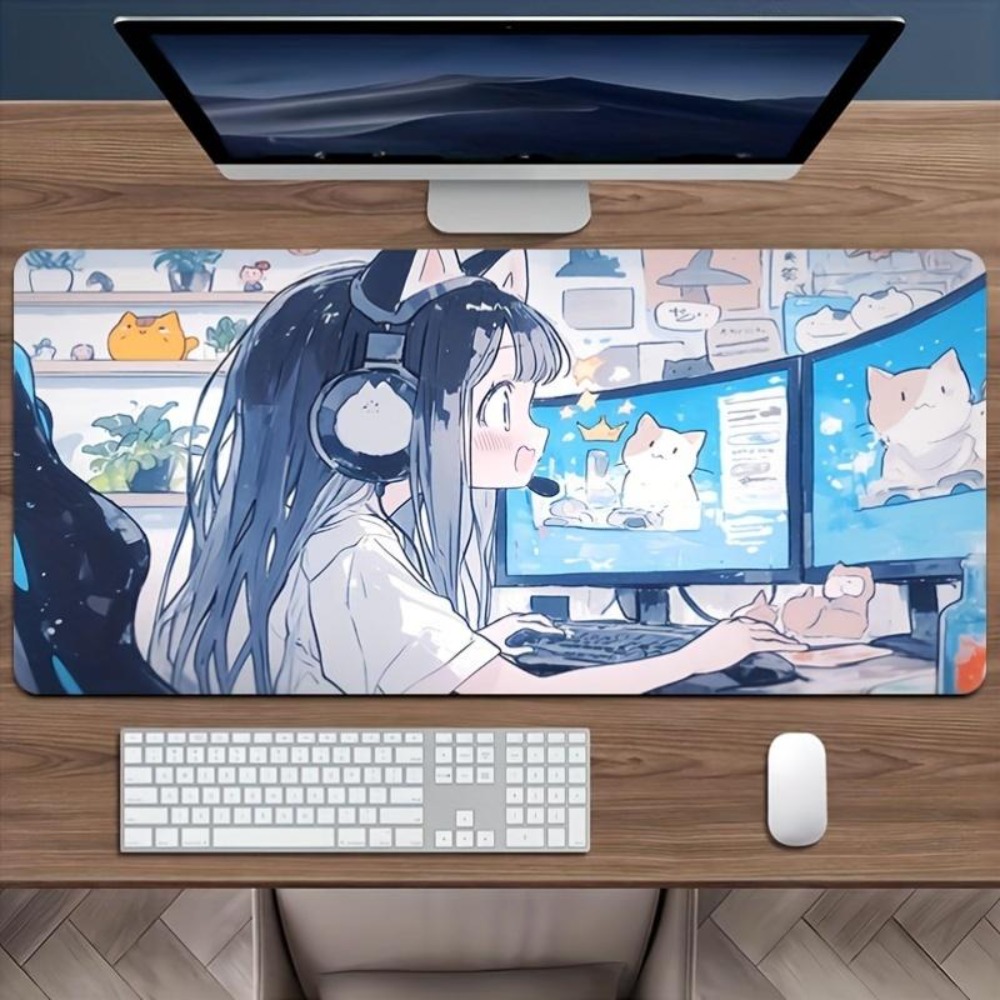 Desk Setup Simple - Cartoon Esports Girl Game Mouse Pad