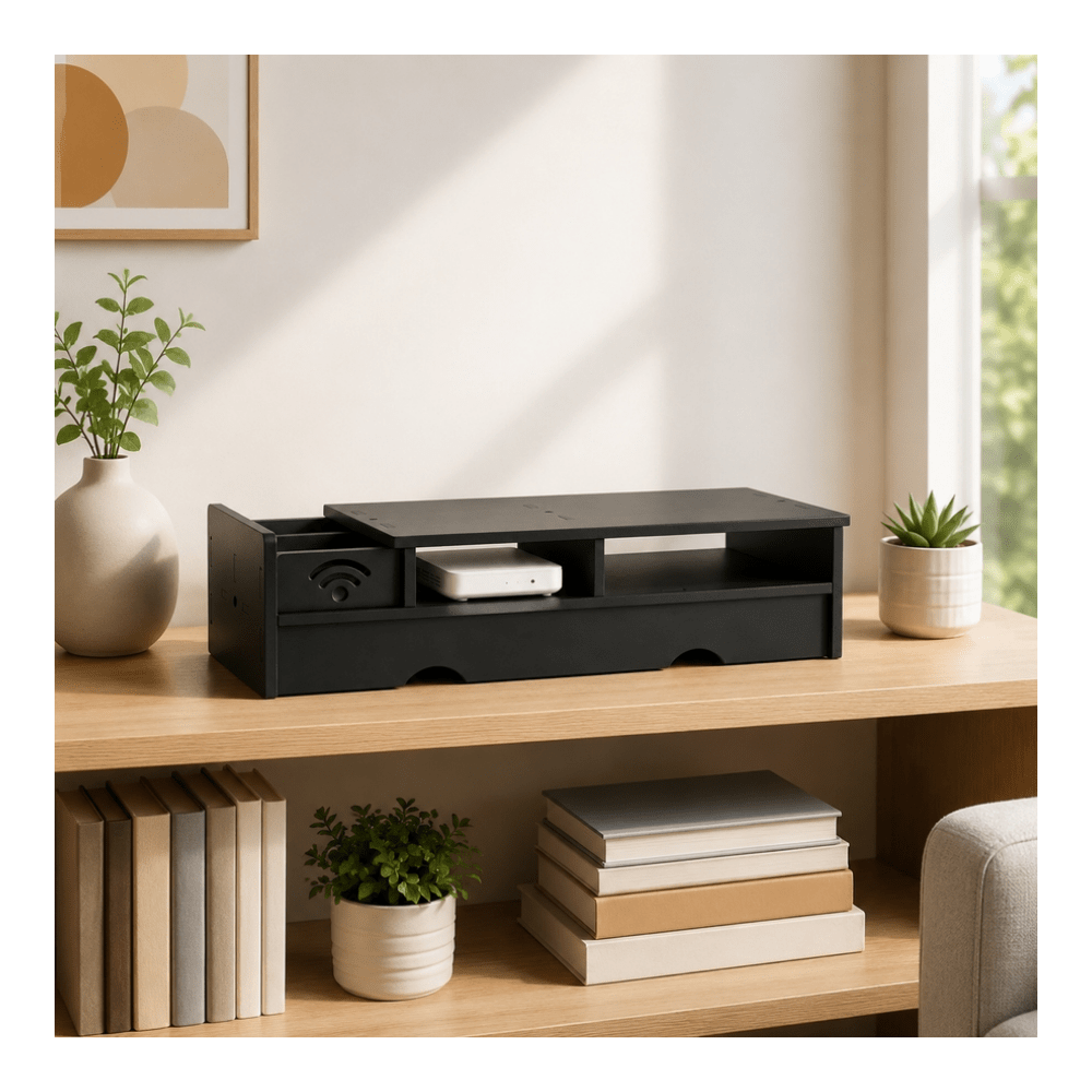 Desk Setup Tech - Black Matte WiFi Router Storage Box