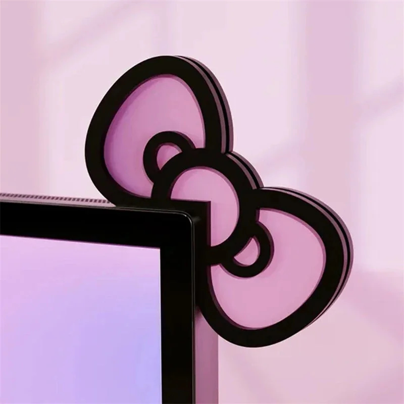 Desk Setup In Office - Kawaii Pink Acrylic Bow Monitor Decor