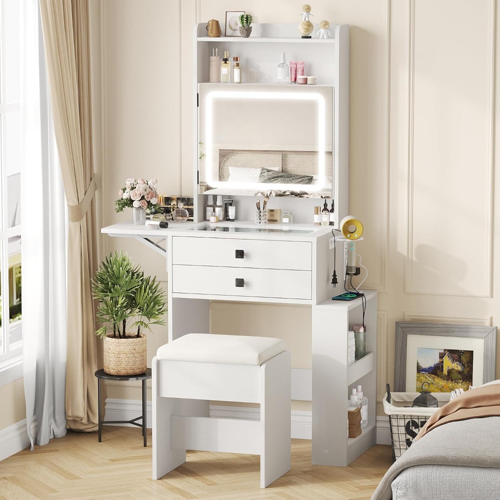 Desk Setup Small - Small Makeup Vanity Desk with 3