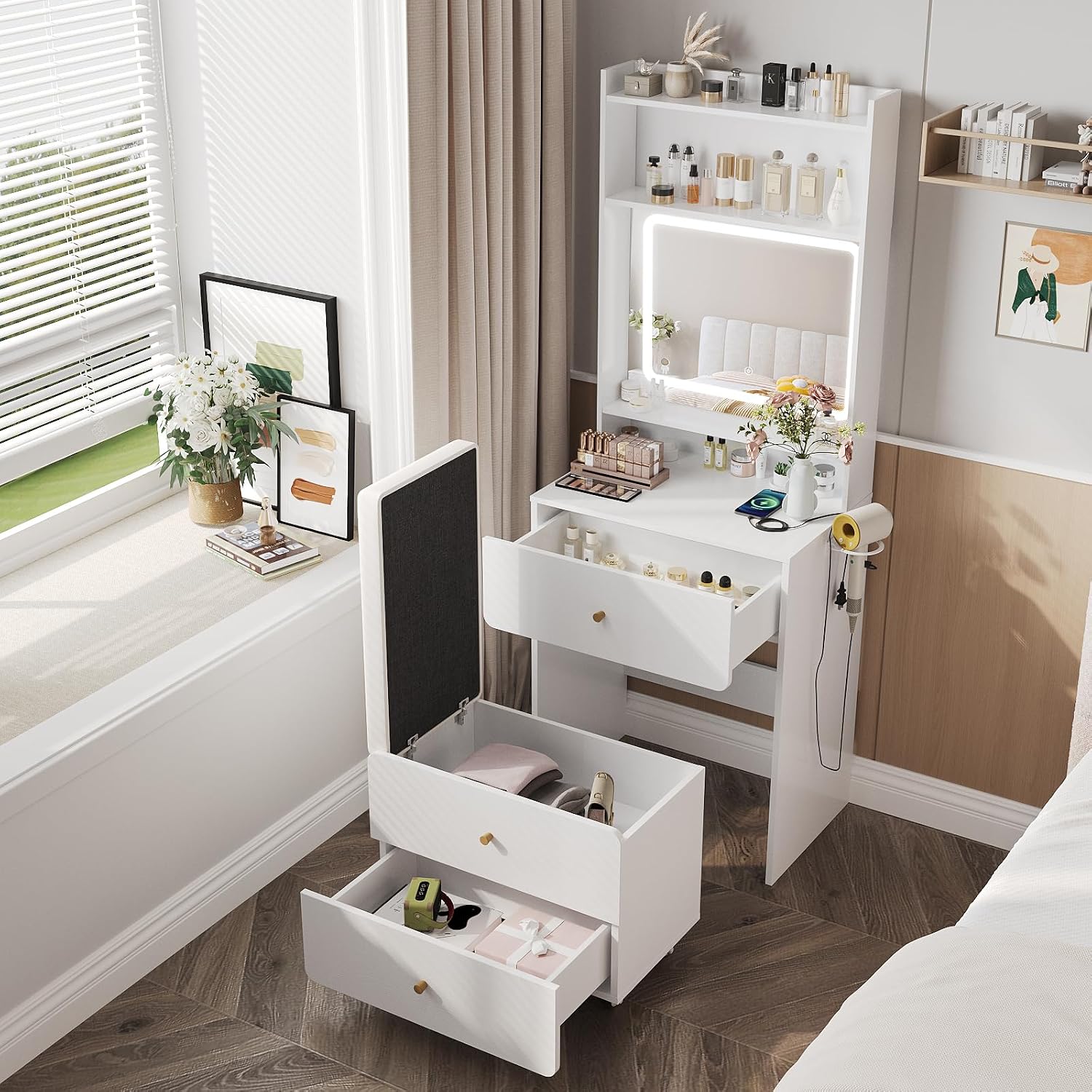 Desk Setup Small - Make Up Vanity Desk with Mirror