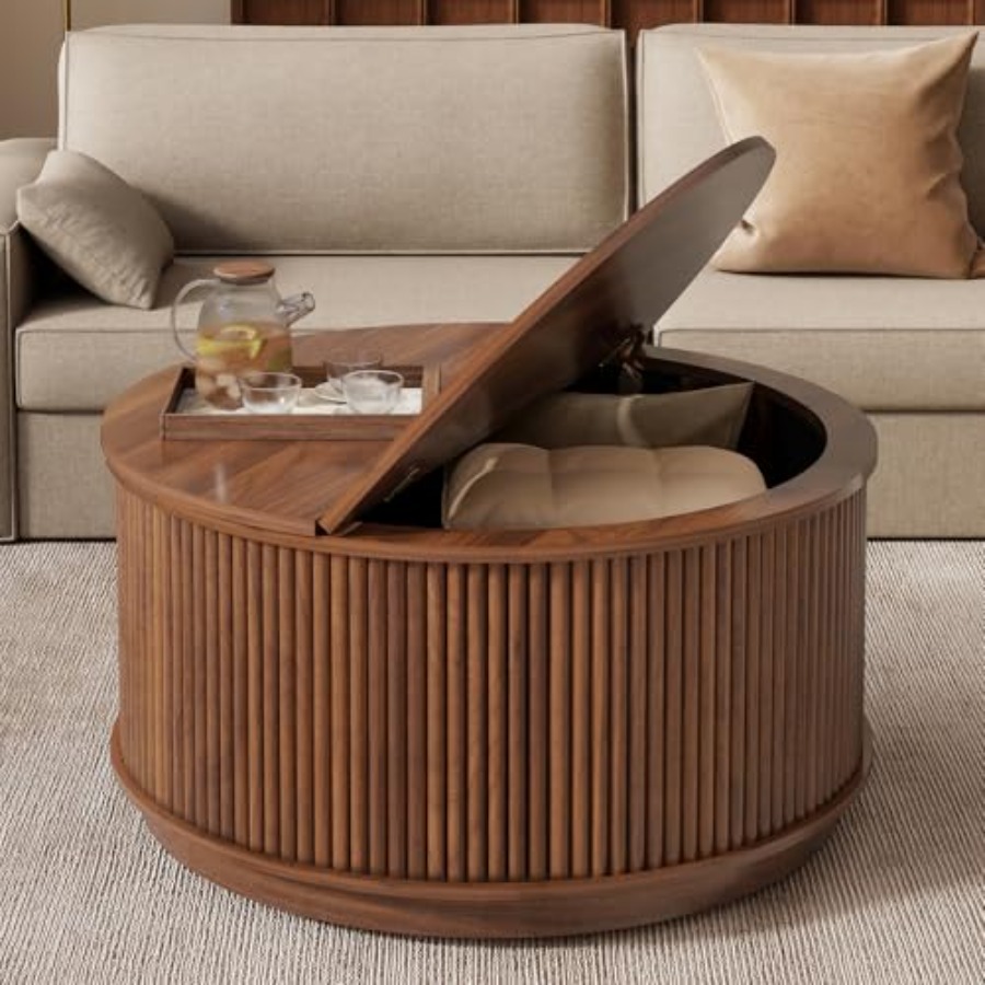 Desk Setup Dark - 31.5'' Fluted Flip-Top Round Coffee Table