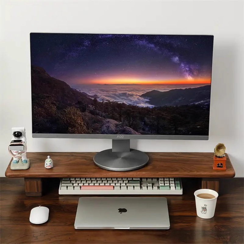 Desk Setup Living Room - Ergonomic Screen Base Platform, Solid Wood
