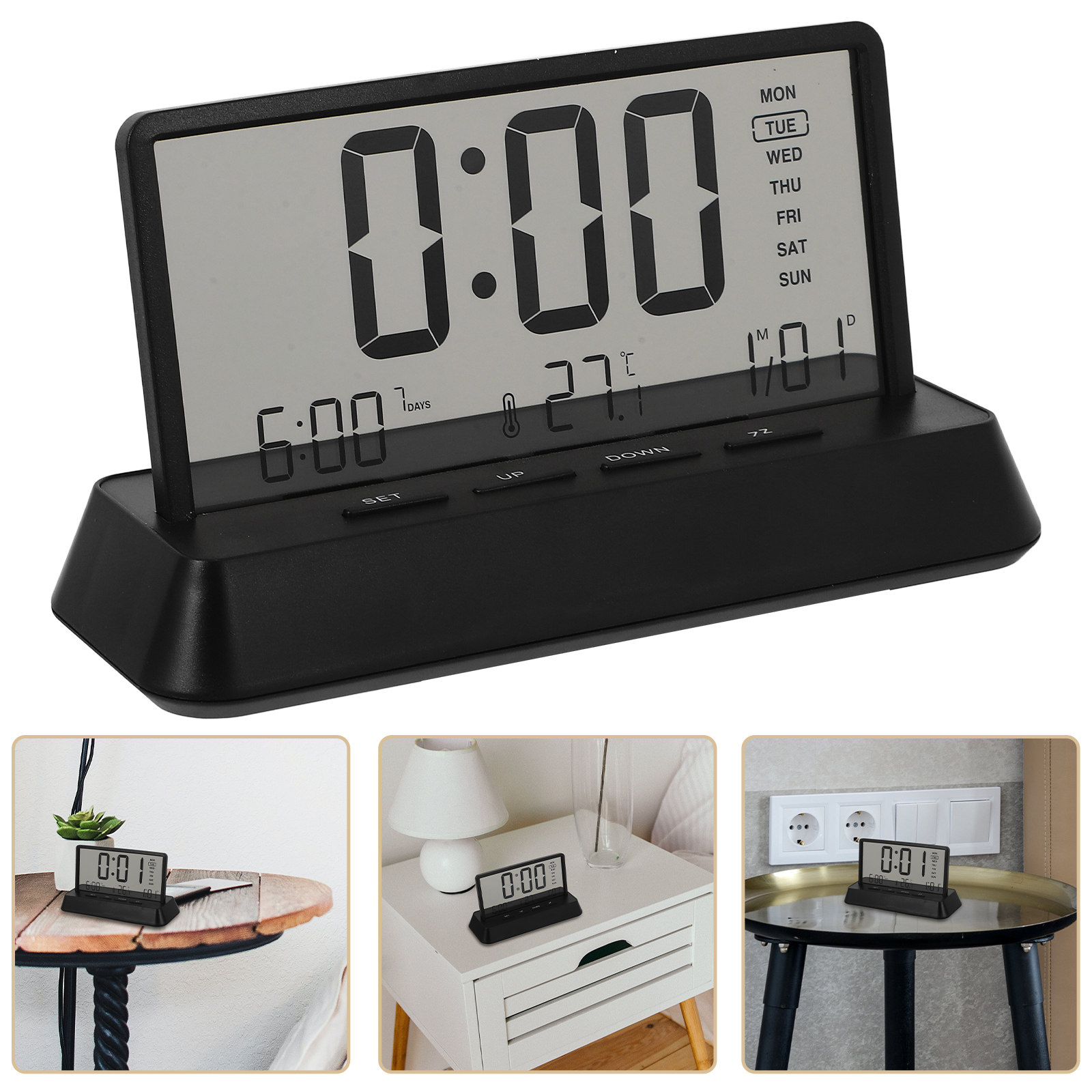 Desk Setup In Office - Digital Alarm Clock Small Compact Plastic