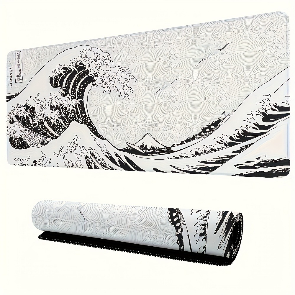 Black White Wave Art XXL Desk  - Desk Setup Simple recension och pris