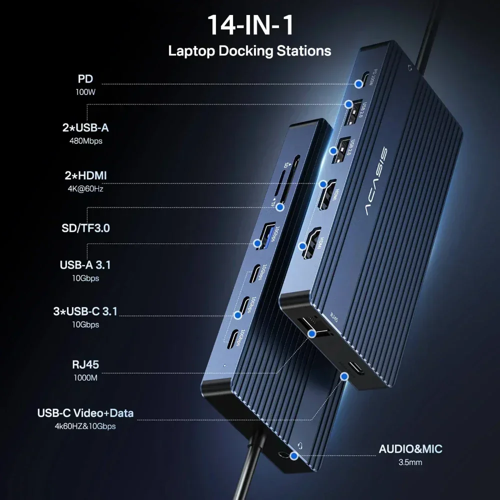 Acasis 14 in 1 USB-C Docking S - Desk Setup Mac recension och pris