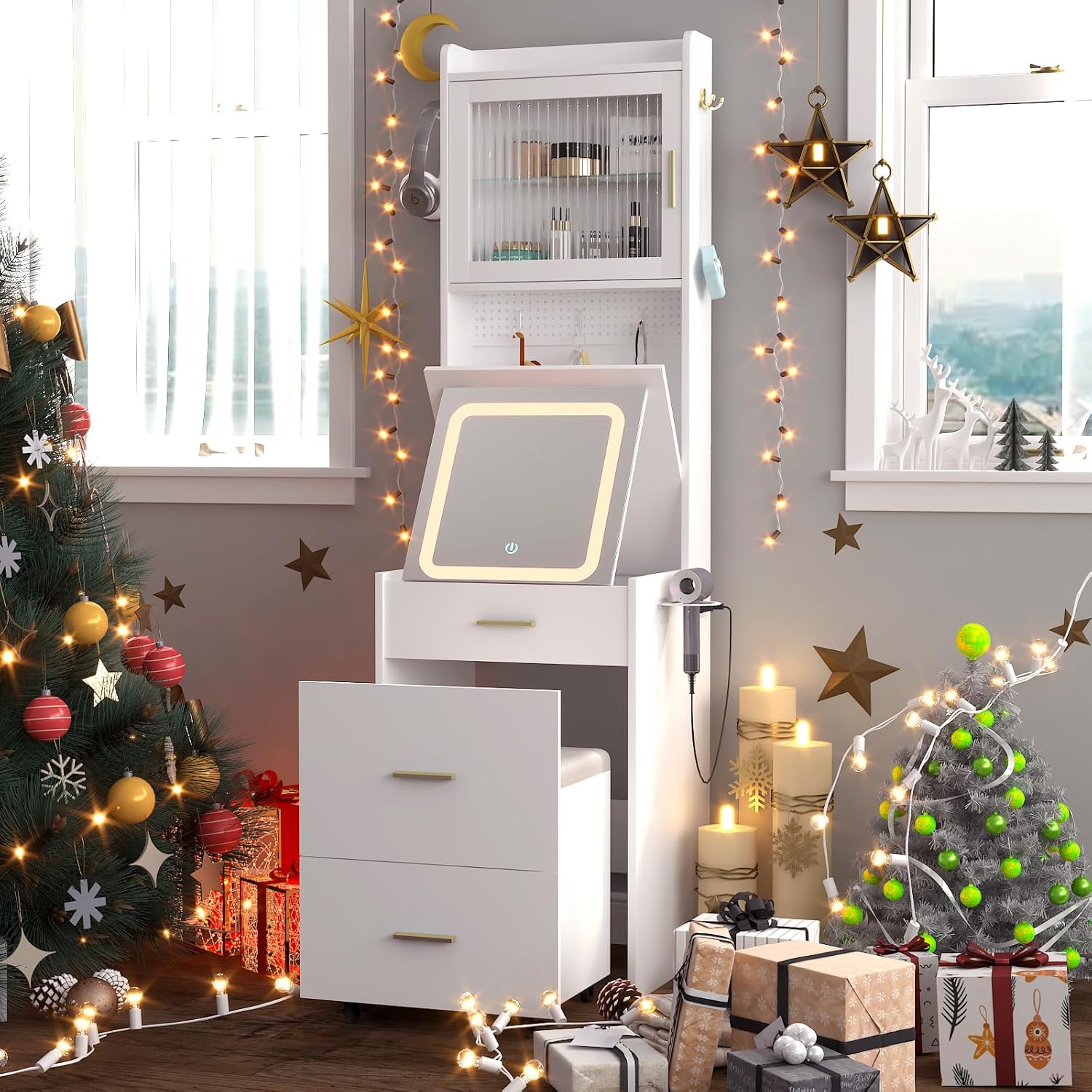 3 in 1 Vanity Desk with Fold-u - Desk Setup Small recension och pris