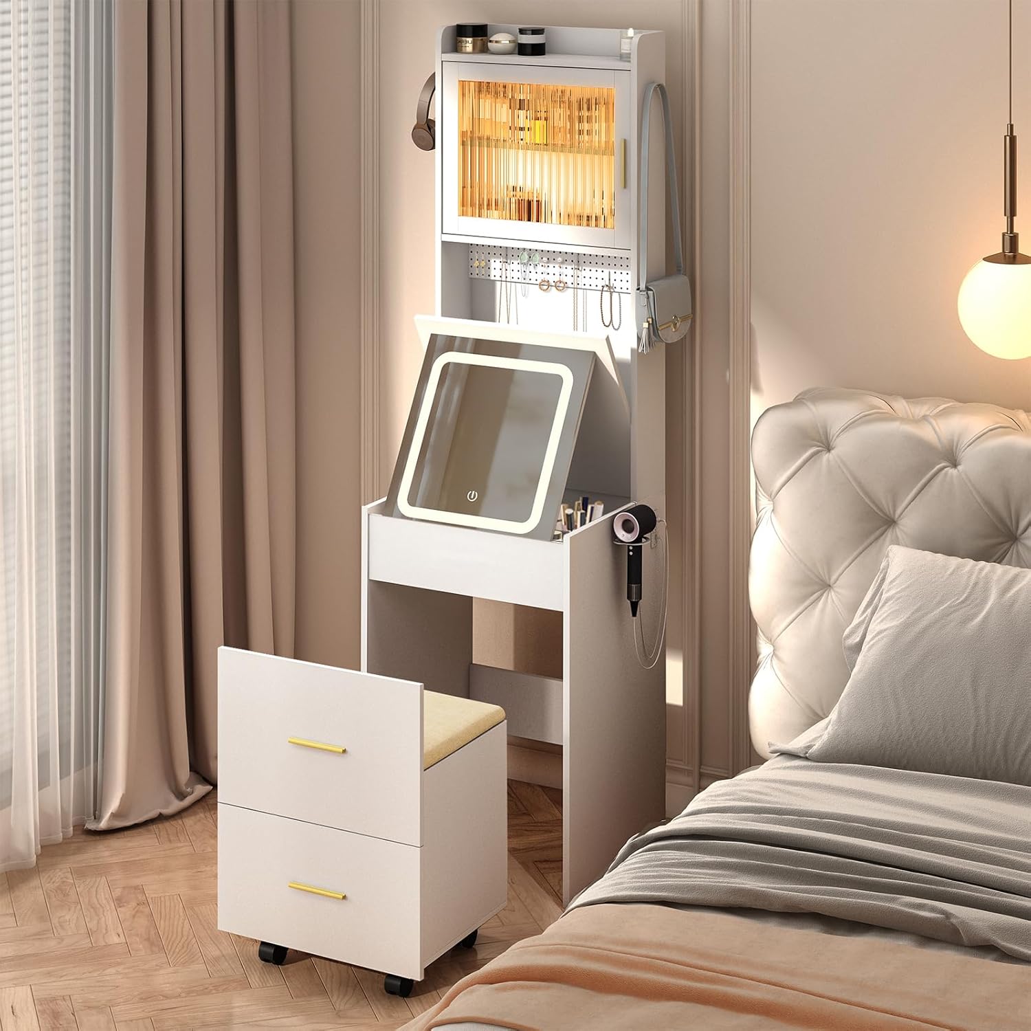 3 in 1 Vanity Desk with Fold-u - Desk Setup Small recension och pris