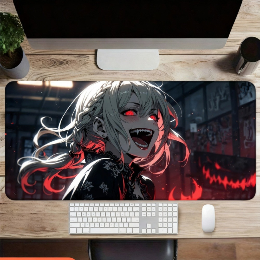 An anime girl with red flames  - Desk Setup Simple recension och pris