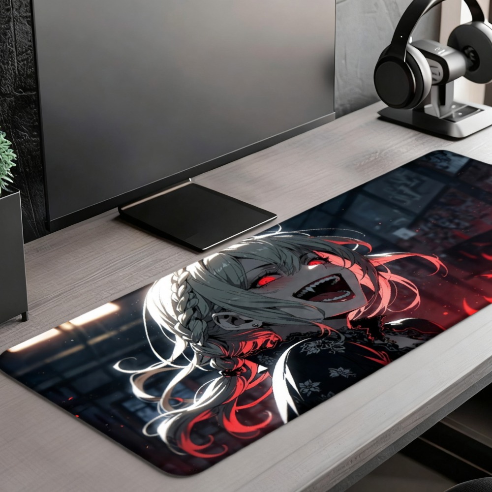 An anime girl with red flames  - Desk Setup Simple recension och pris