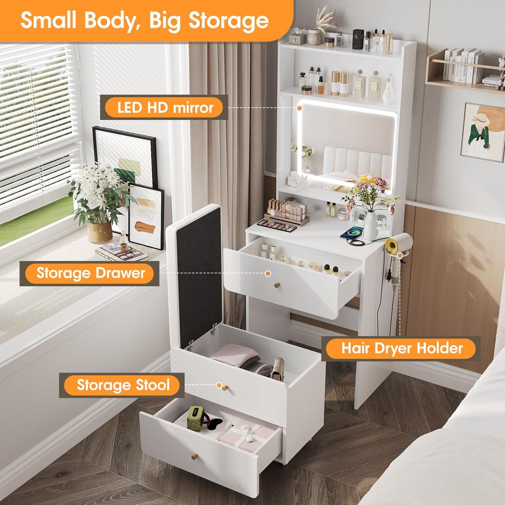 Up Vanity Desk with Mirror and - Desk Setup Small recension och pris