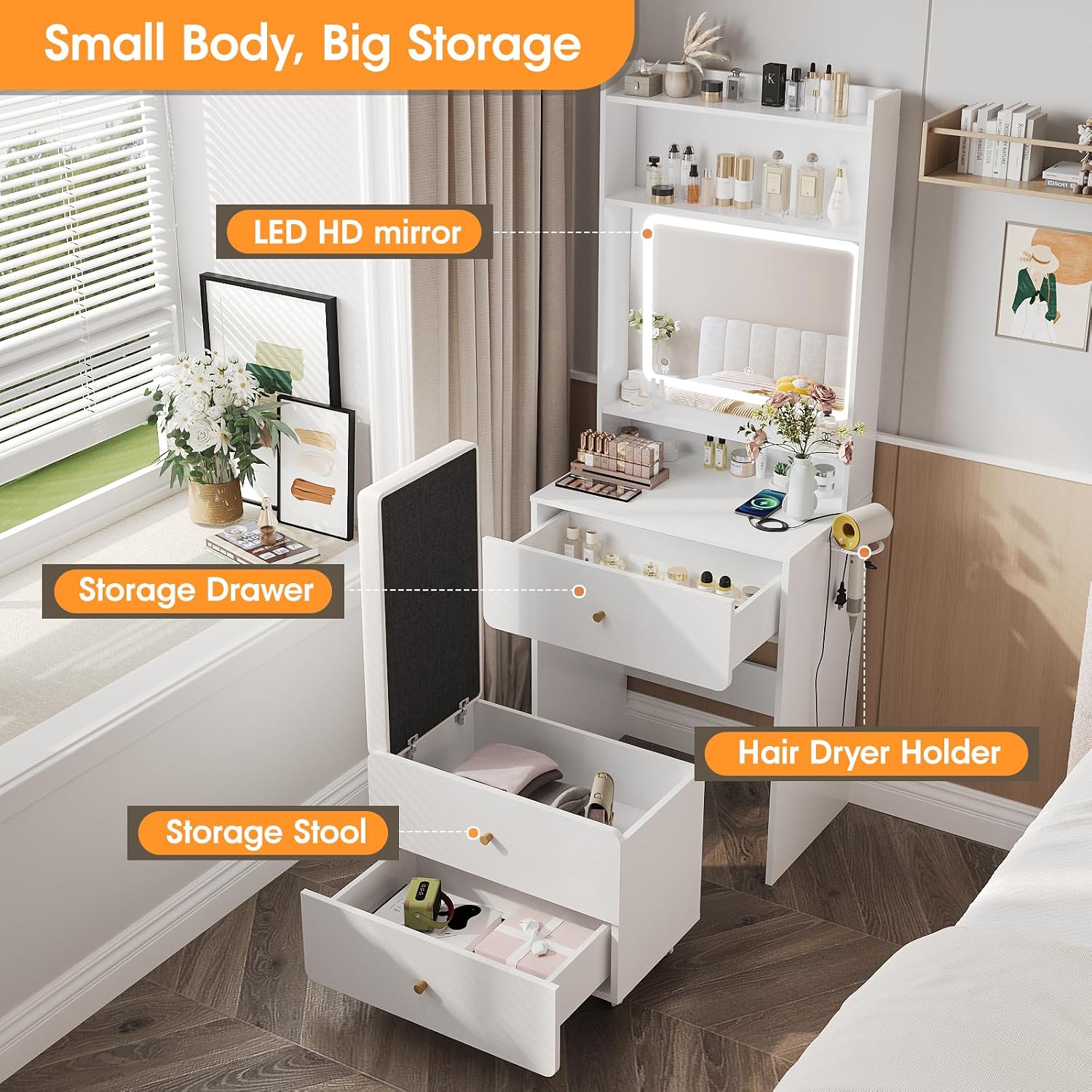 Make Up Vanity Desk with Mirro - Desk Setup Small recension och pris