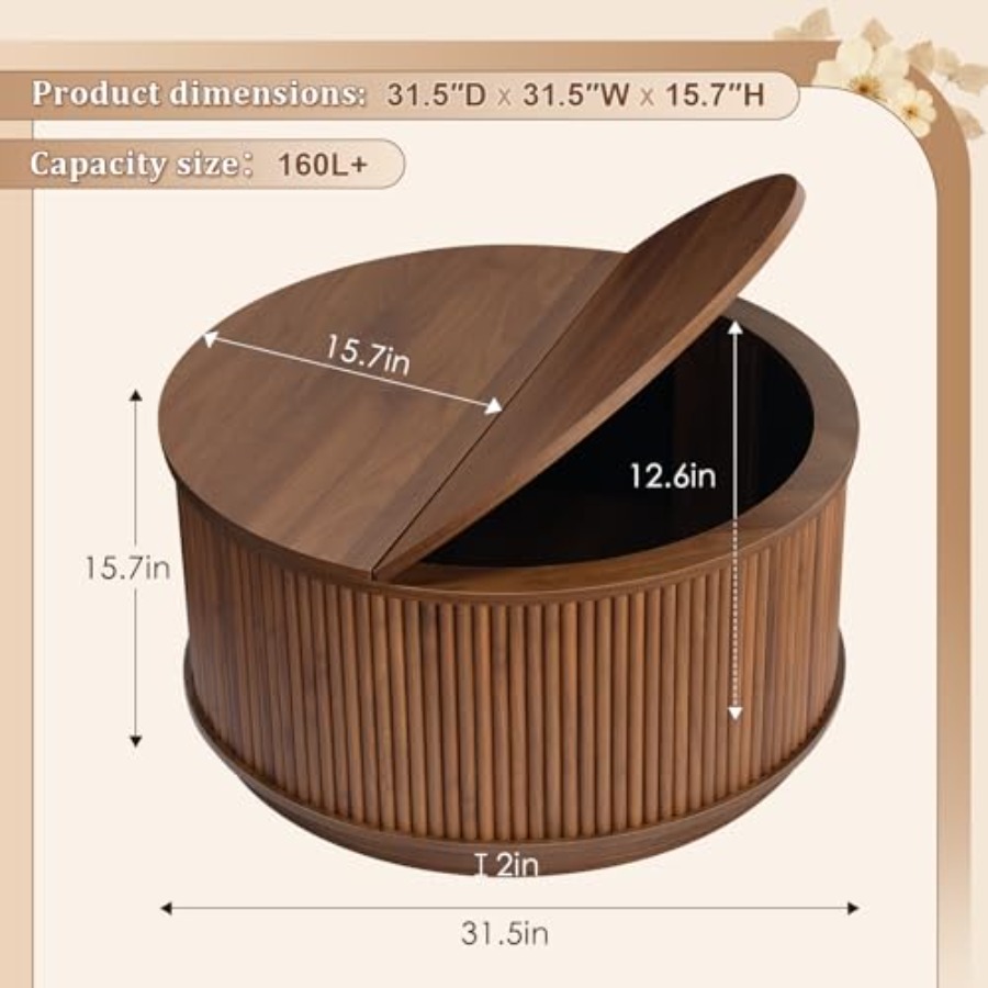 31.5'' Fluted Flip-Top Round C - Desk Setup Dark recension och pris