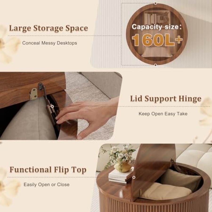 31.5'' Fluted Flip-Top Round C - Desk Setup Dark recension och pris